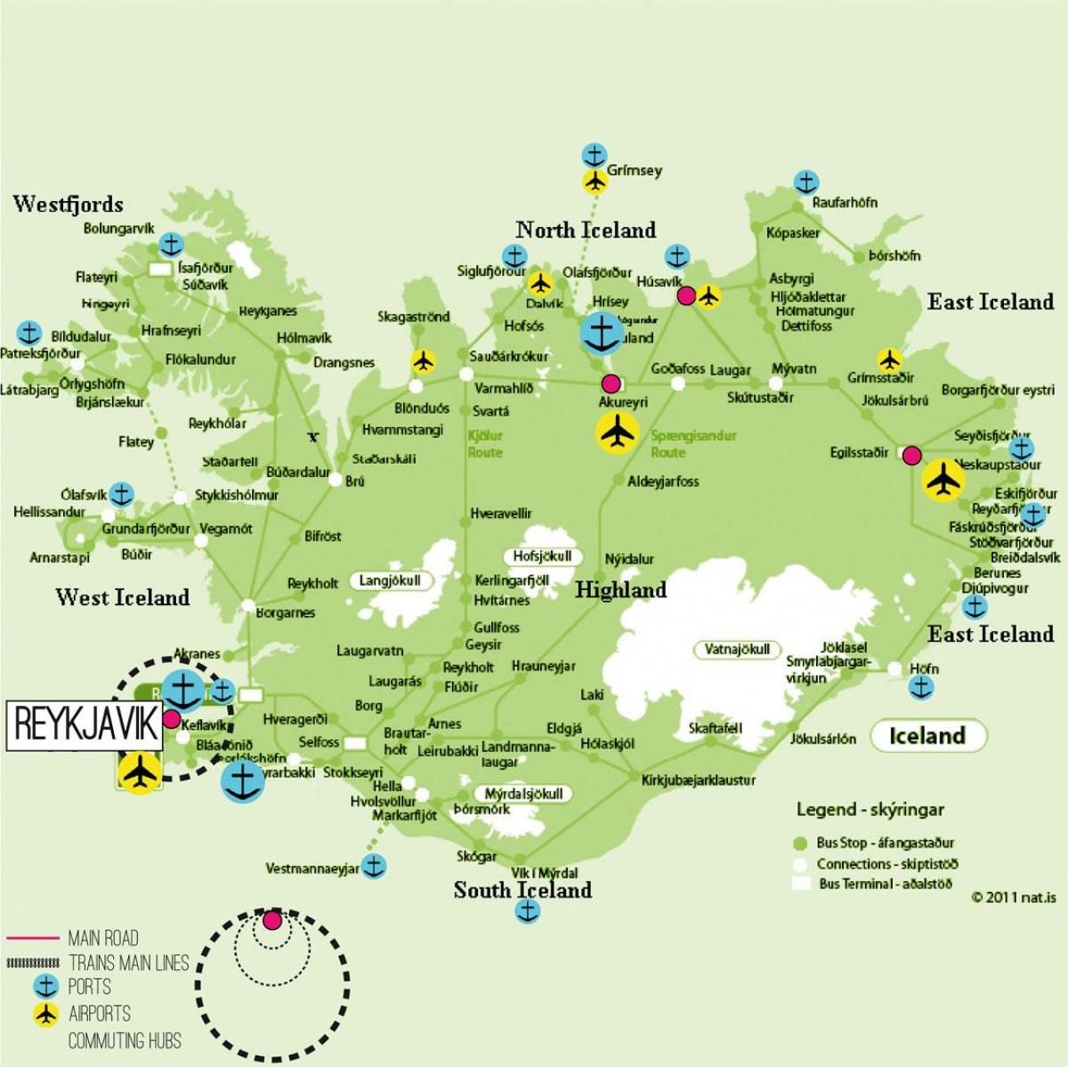 Mapa de los aeropuertos de Islandia