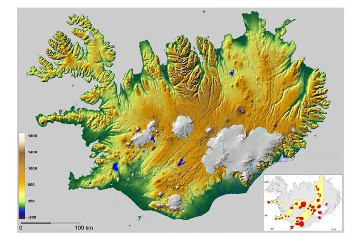 Mapa de altitud de Islandia