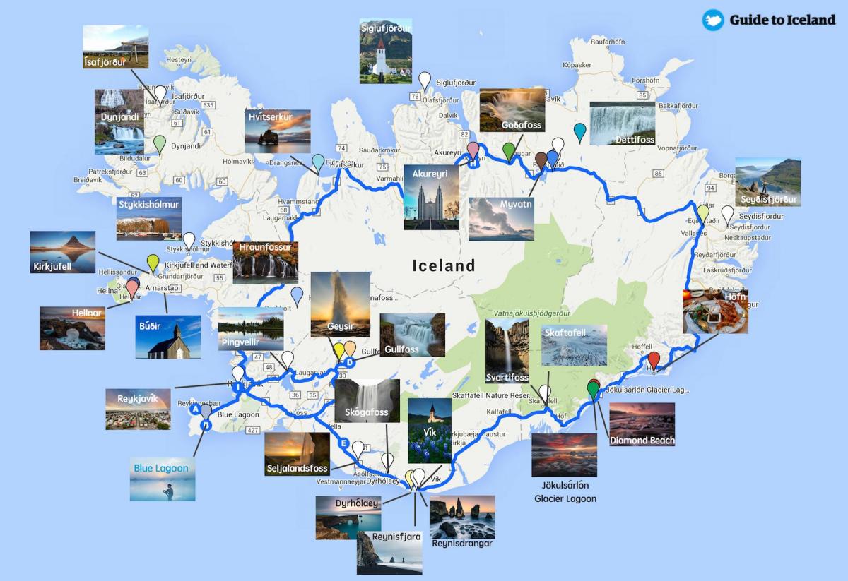 Mapa de atracciones turísticas de Islandia