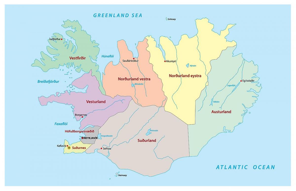 Mapa de zonas de Islandia