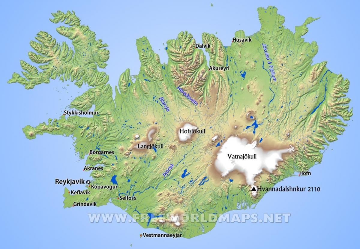 Mapa de los ríos en Islandia