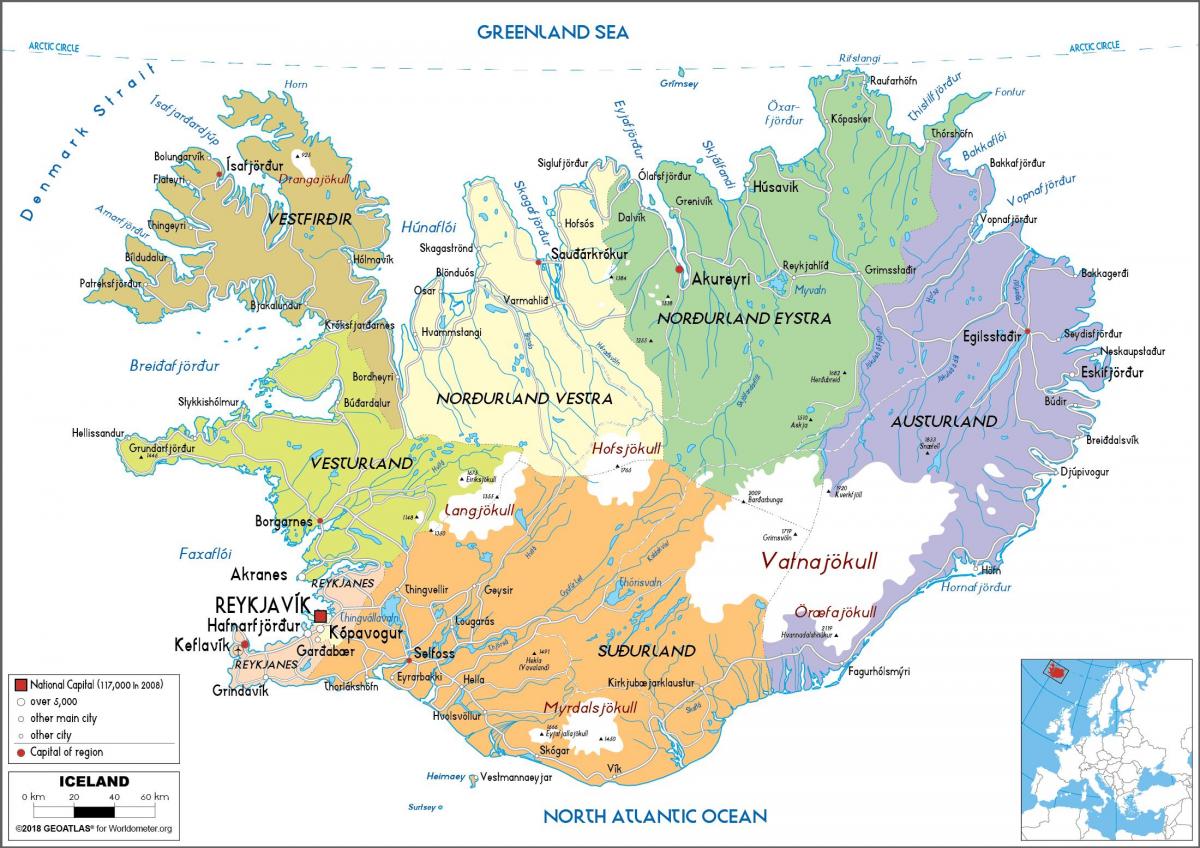 Mapa administrativo de Islandia