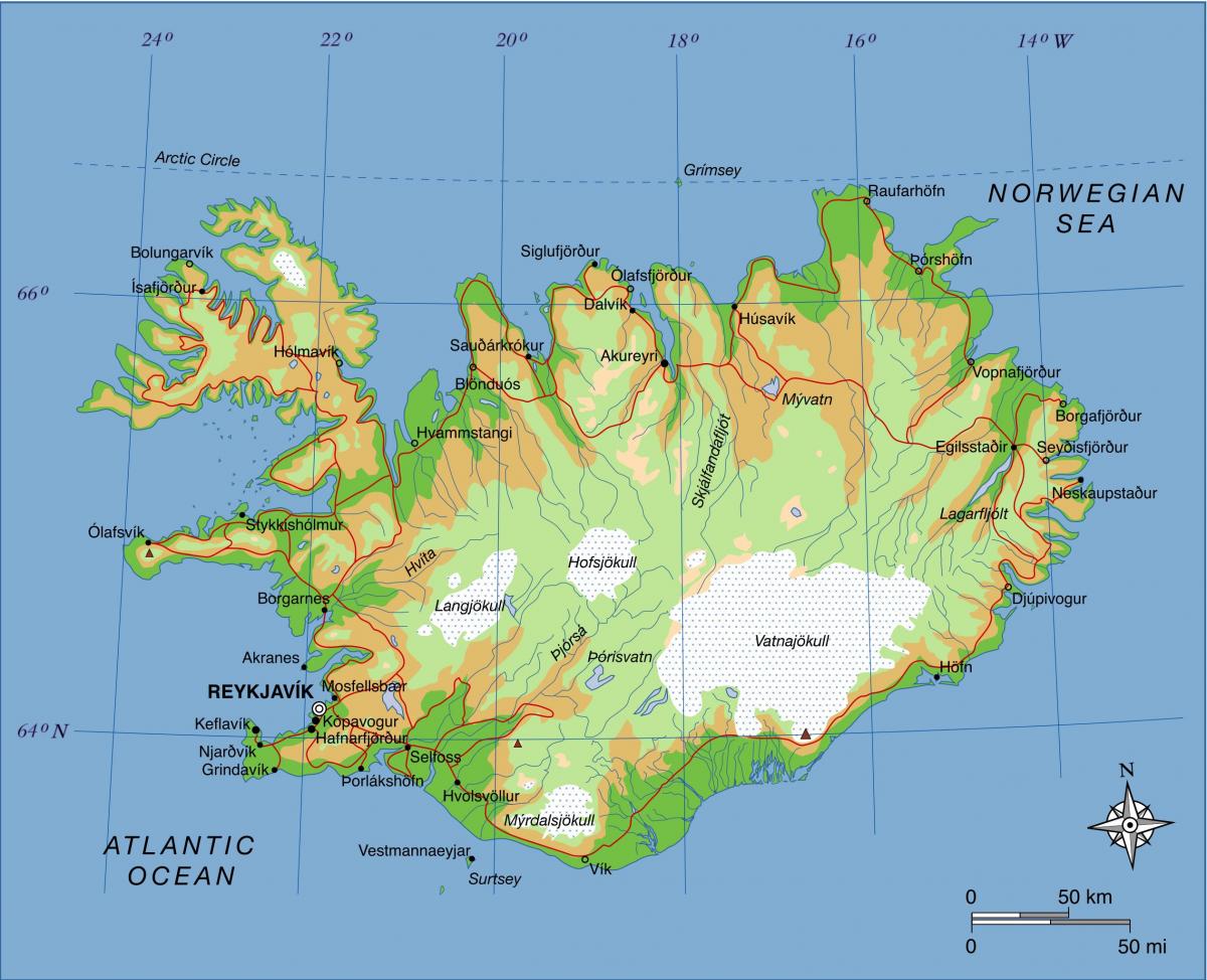Mapa topográfico de Islandia